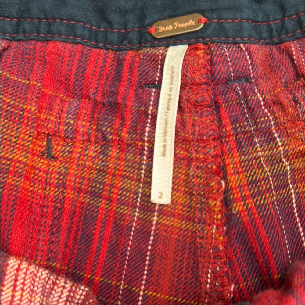 Free People Red Plaid Wide Leg Pants